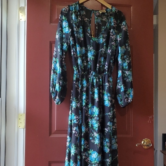 Show Me Your MuMu JOYCELYN Blue and Black Bishop Sleeve Sundress L - Picture 2 of 15